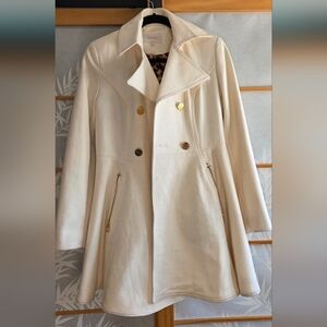 Elegant Cream Double-Breasted Women's Coat